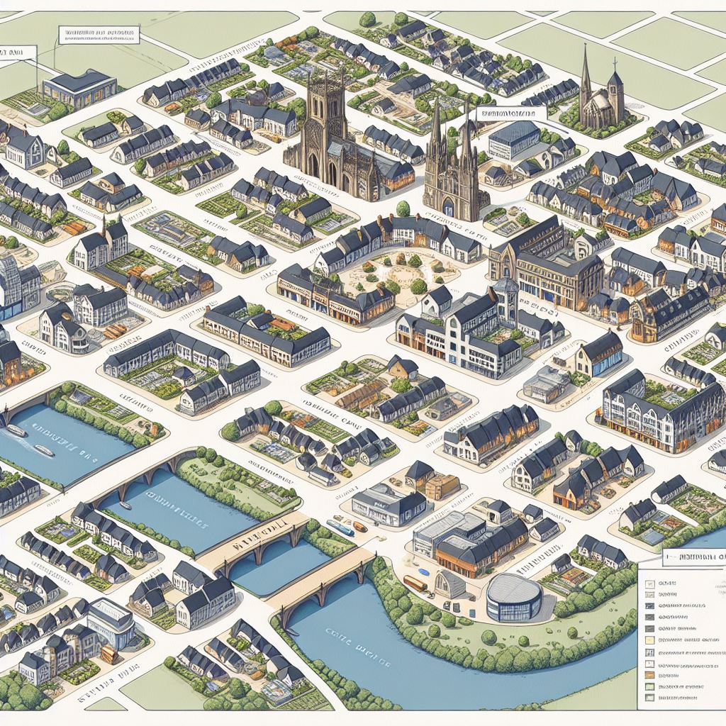 Imaginary town A showing the layout of the expected new builds and how this will blend seamlessly with the previously existing architecture through detailed design specifications.